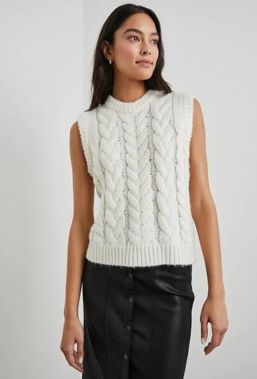 Rails Sweater Vest Small Ivory Alexis Cable Knit Mock Neck Wool Alpaca Chunky